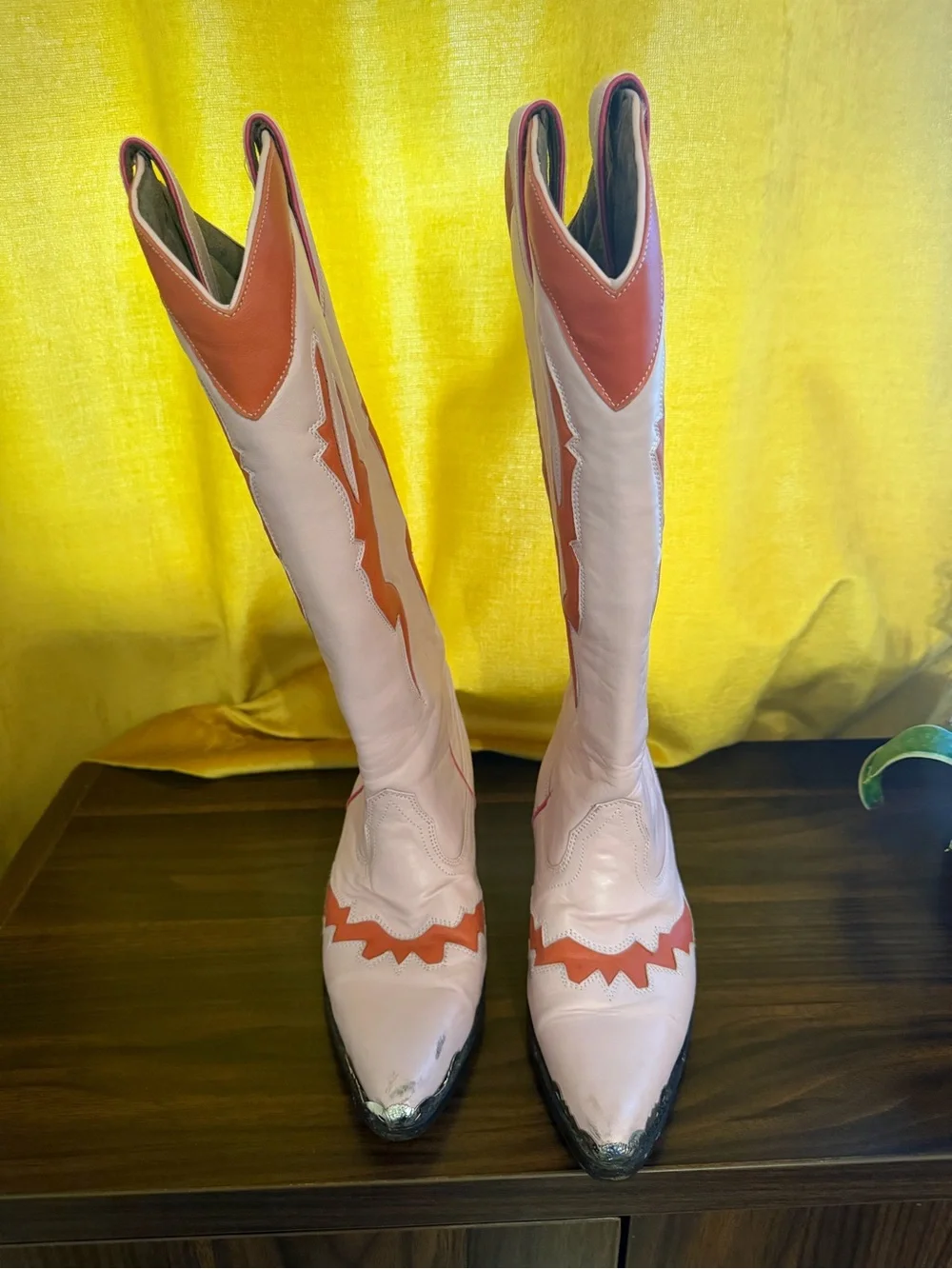 Women's Over-The-Knee Two-Tone Pink and Orange Western Boots